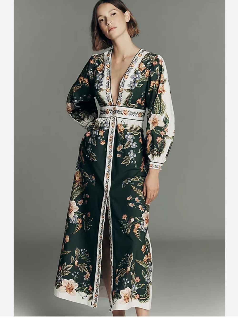 Farm Rio Green Nature V Neck Buttoned Maxi Dress